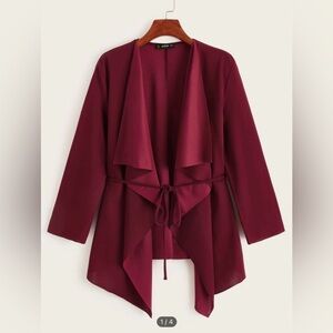 SHEIN Waterfall Collar Asymmetrical Hem
Belted Coat